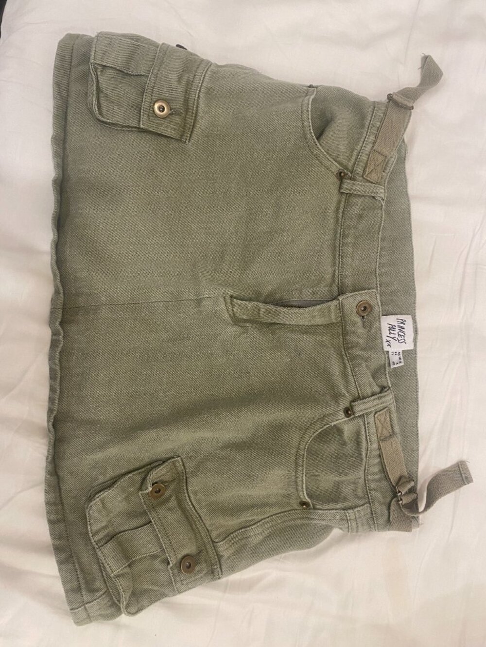 Princess Polly Green Denim Cargo Mini Skirt Adjustable Waist Buckles